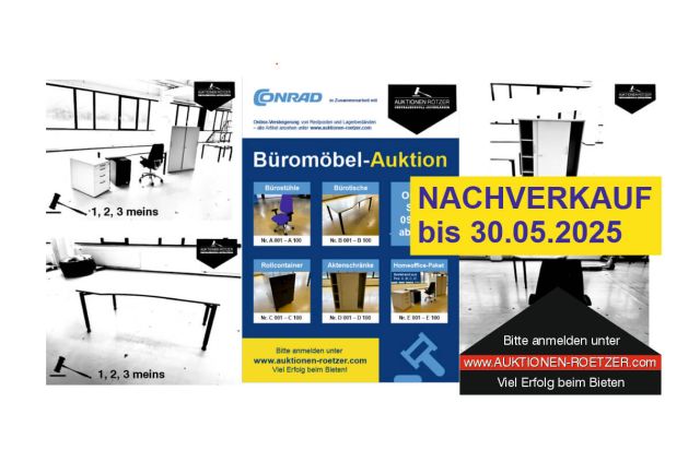 BÜROMÖBEL-ONLINE-AUKTION | Artikel online bis 30.05.2025 | 13:00 Uhr